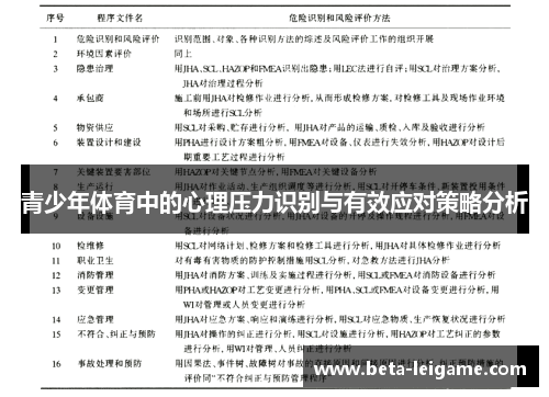 青少年体育中的心理压力识别与有效应对策略分析 青少年体育中的心理压力识别与有效应对策略分析